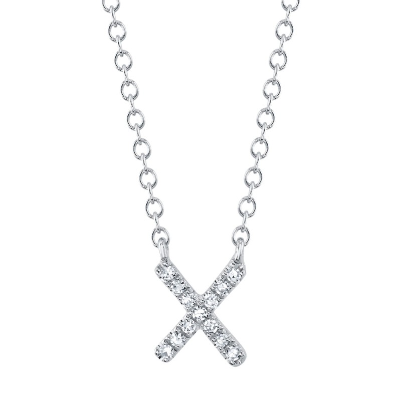 0.04Ct 14K White Gold Diamond Necklace - Initial X