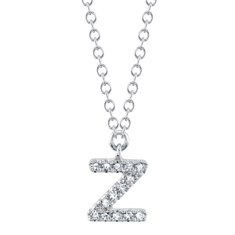 0.04Ct 14K White Gold Diamond Necklace - Initial Z