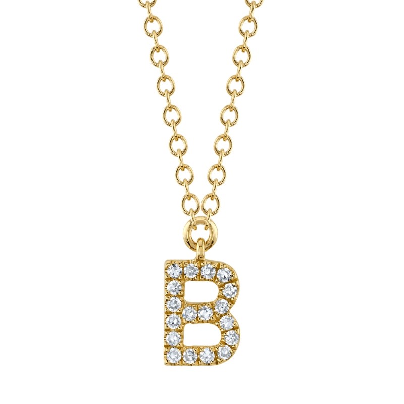 0.06Ct 14K Yellow Gold Diamond Necklace - Initial B