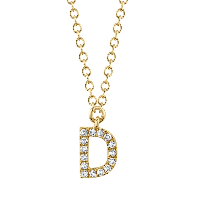 0.05Ct 14K Yellow Gold Diamond Necklace - Initial D