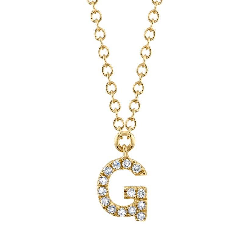 14K Yellow Gold Diamond Initial G Necklace