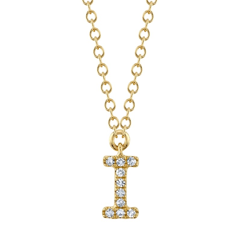 0.03Ct 14K Yellow Gold Diamond Necklace - Initial I