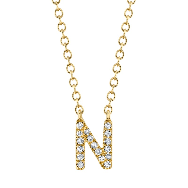 0.05Ct 14K Yellow Gold Diamond Necklace - Initial N
