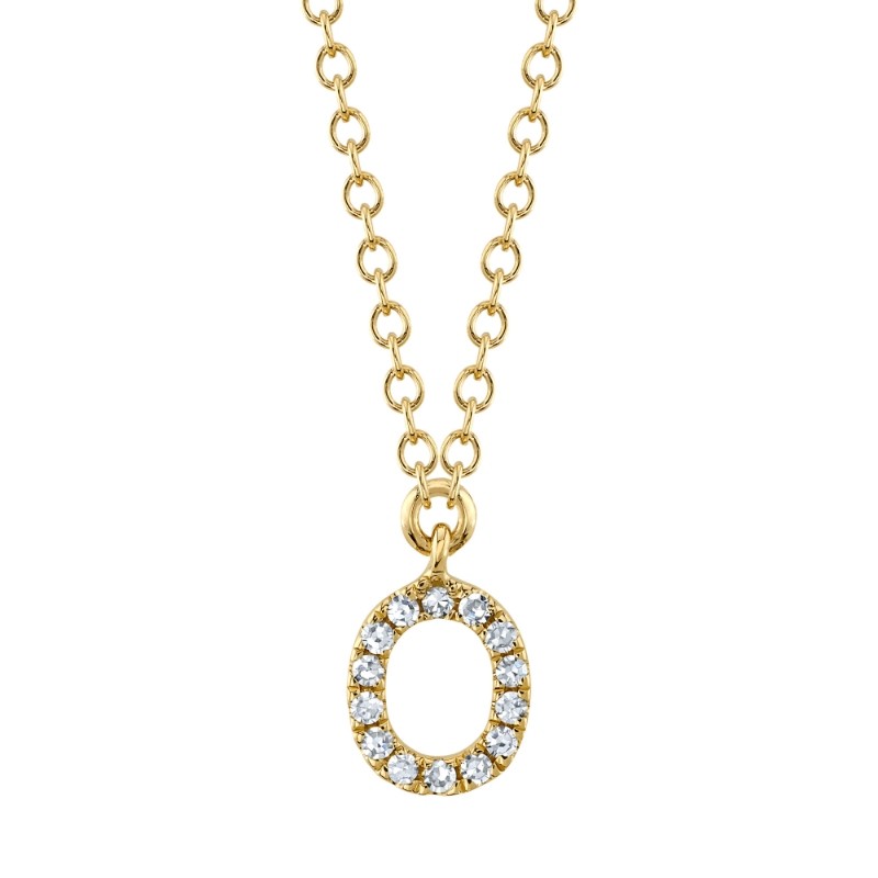 14K Yellow Gold Diamond Initial O Necklace