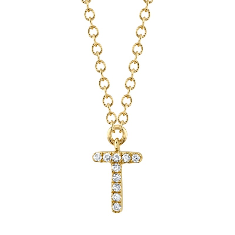 0.03Ct 14K Yellow Gold Diamond Necklace - Initial T