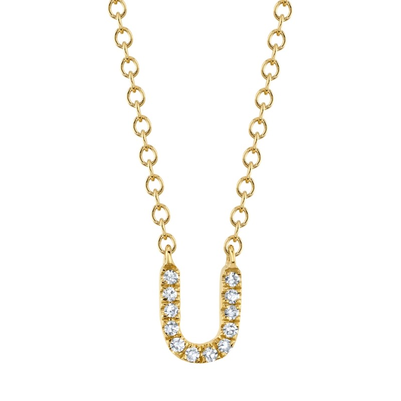 0.04Ct 14K Yellow Gold Diamond Necklace - Initial U