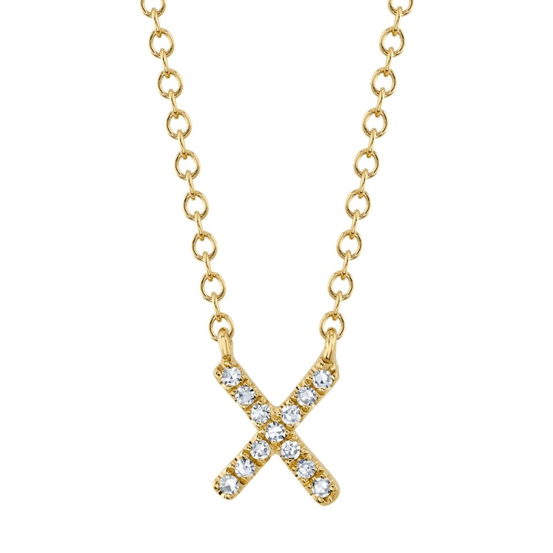0.04Ct 14K Yellow Gold Diamond Necklace - Initial X