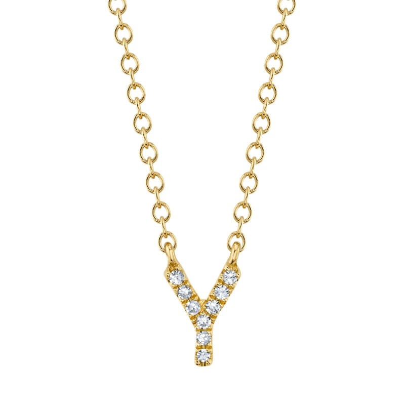 0.03Ct 14K Yellow Gold Diamond Necklace - Initial Y