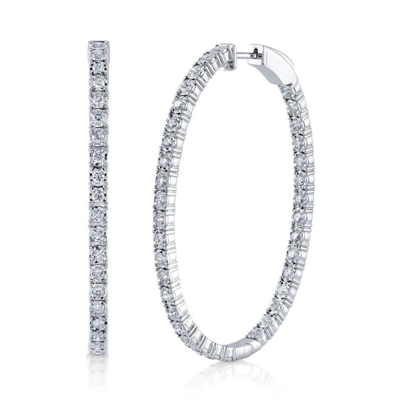 2.17Ct 14K White Gold Diamond Oval Hoop Earrings