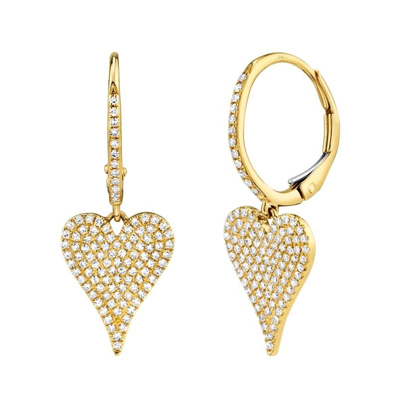 0.47Ct 14K Yellow Gold Diamond Pave Heart Earrings