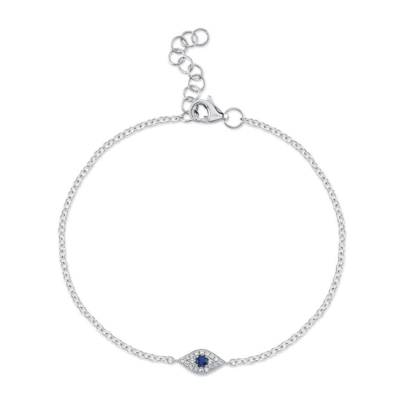 0.04Ct Diamond & 0.06Ct Blue Sapphire 14K White Gold Eye Bracelet