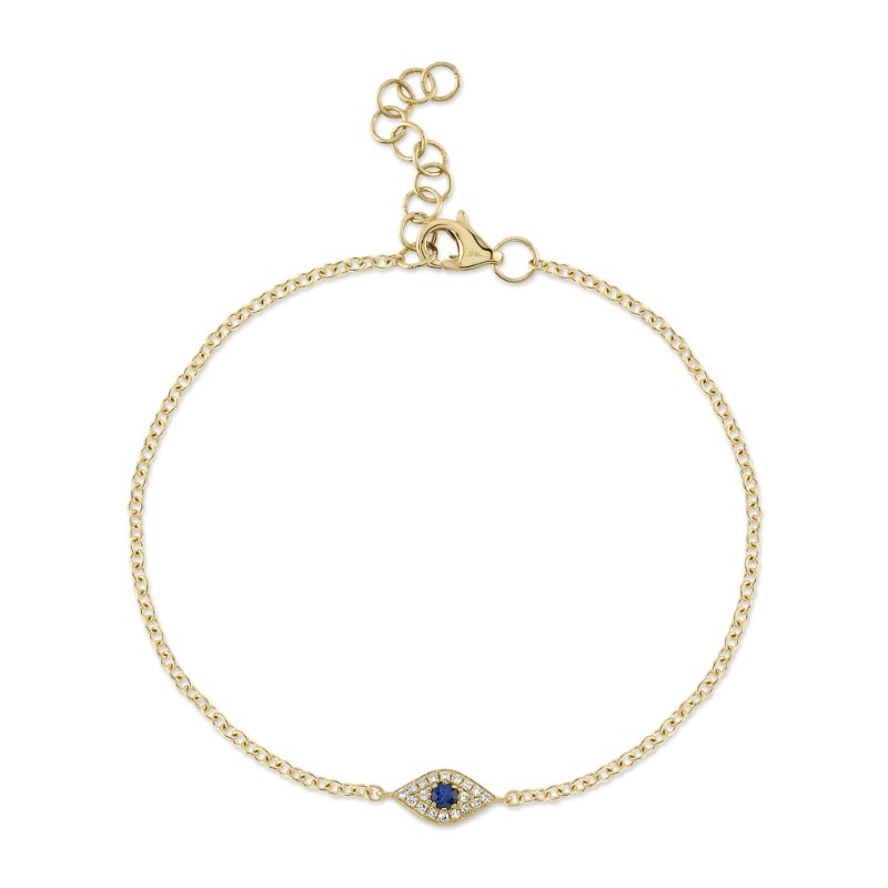 0.04Ct Diamond & 0.06Ct Blue Sapphire 14K Yellow Gold Eye Bracelet