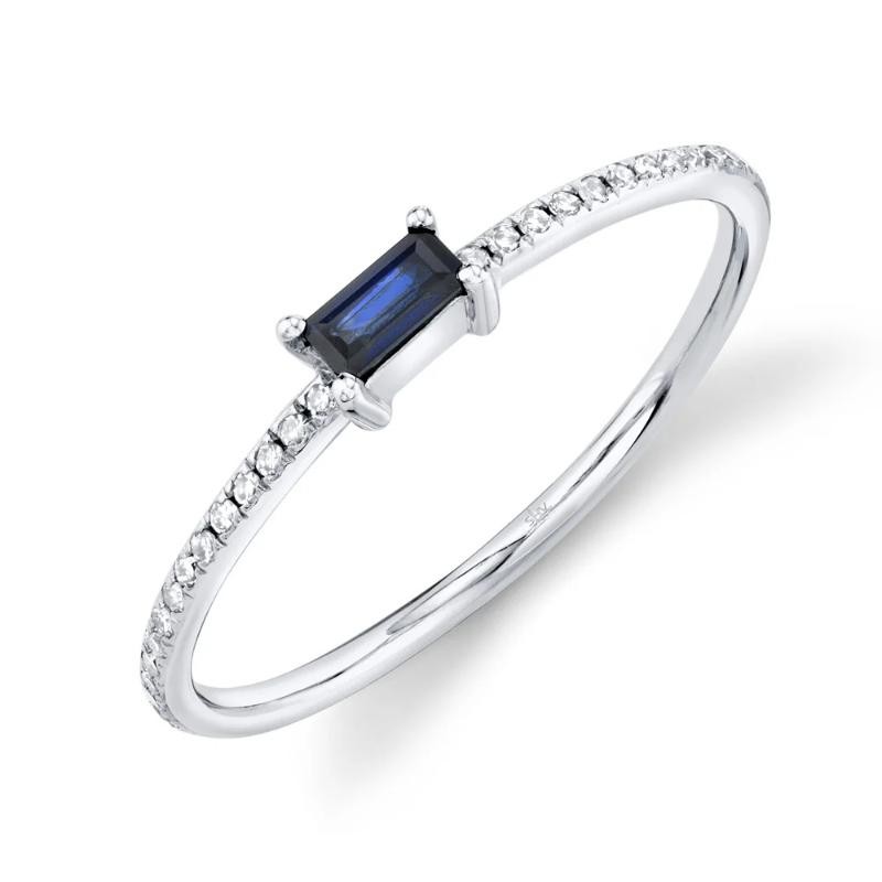0.08Ct Diamond & 0.17Ct Blue Sapphire 14K White Gold Lady'S Ring