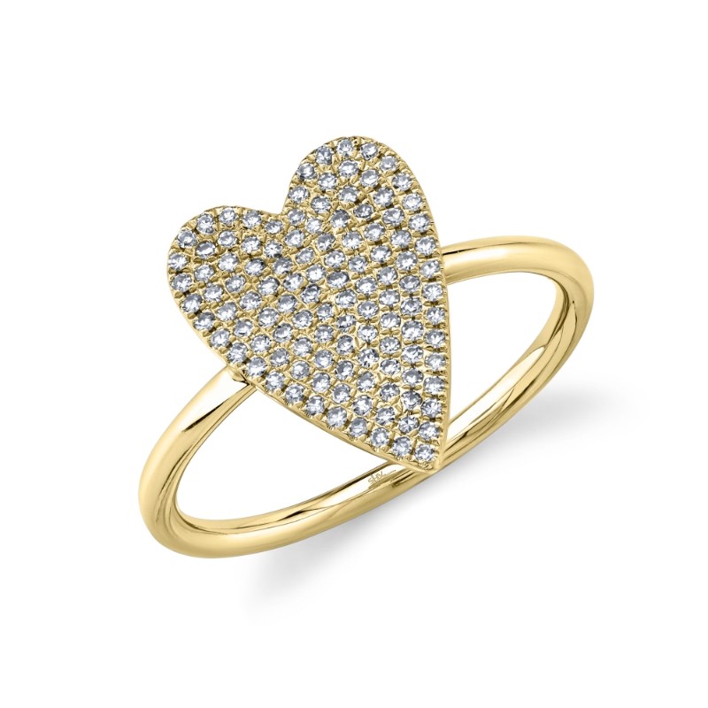 0.26Ct 14K Yellow Gold Diamond Pave Heart Lady's Ring