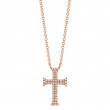 0.12Ct 14K Rose Gold Diamond Pave Cross Necklace