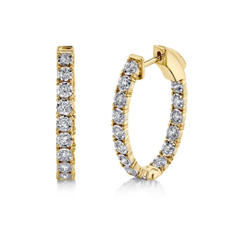 0.90Ct 14K Yellow Gold Diamond Oval Hoop Earrings