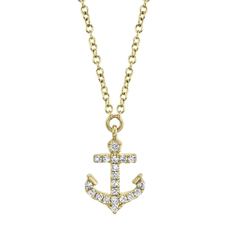 0.07Ct 14K Yellow Gold Diamond Anchor Necklace