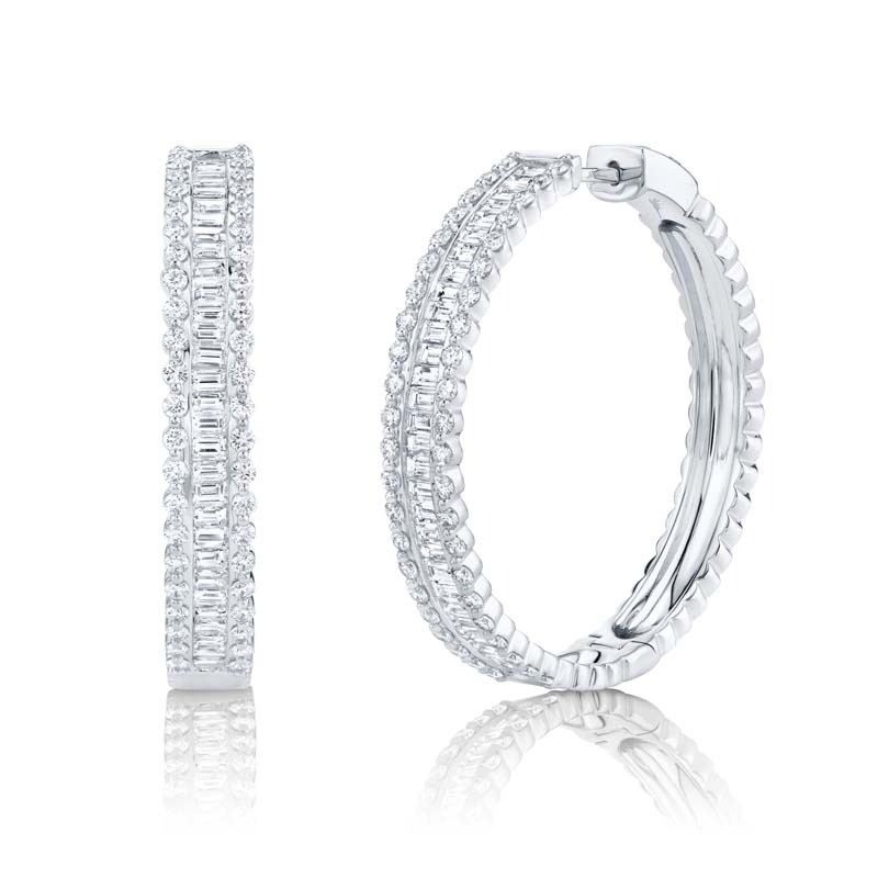 3.40Ct 14K White Gold Diamond Baguette Hoop Earrings