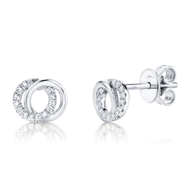 0.09Ct 14K White Gold Diamond Love Knot Circle Stud Earrings