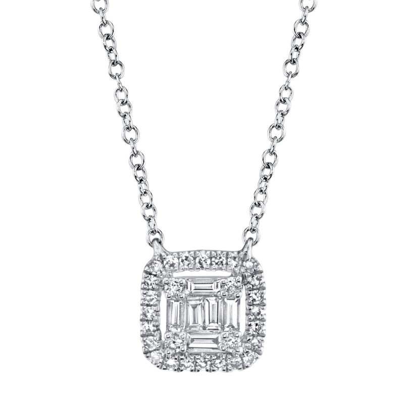 0.22Ct 14K White Gold Diamond Baguette Necklace