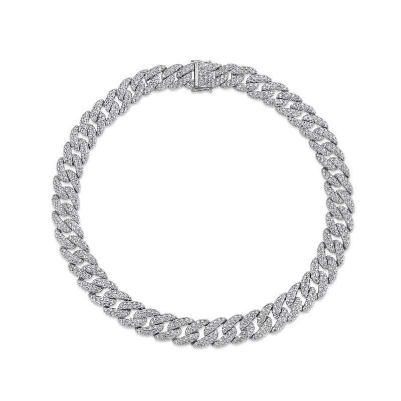 28.60Ct 14K White Gold Diamond Pave Link Necklace