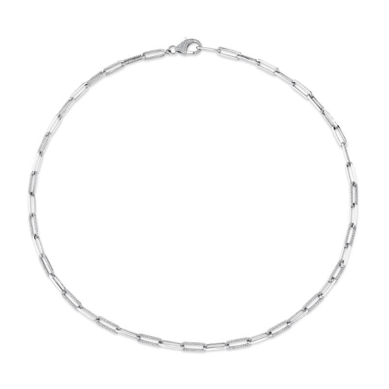 1.36Ct 14K White Gold Diamond Paper Clip Link Necklace