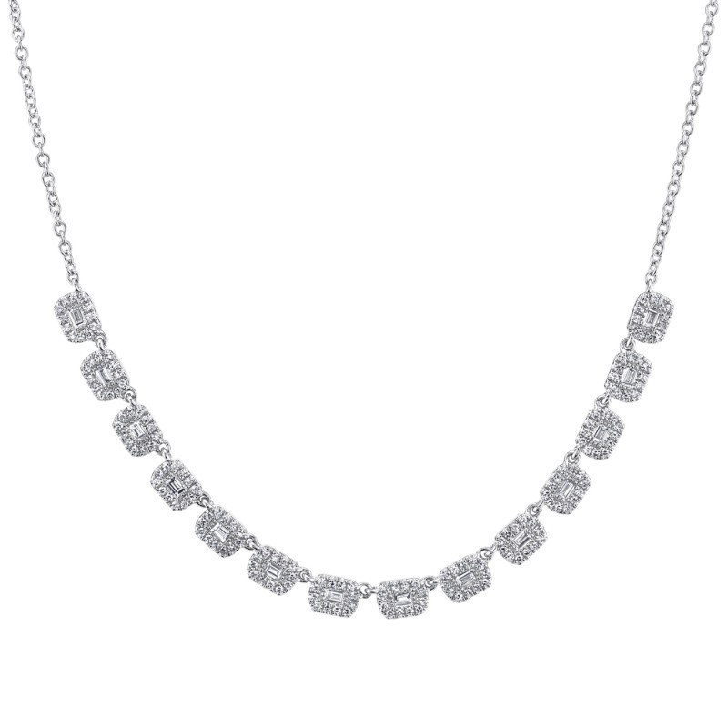 1.02Ct 14K White Gold Diamond Baguette Necklace