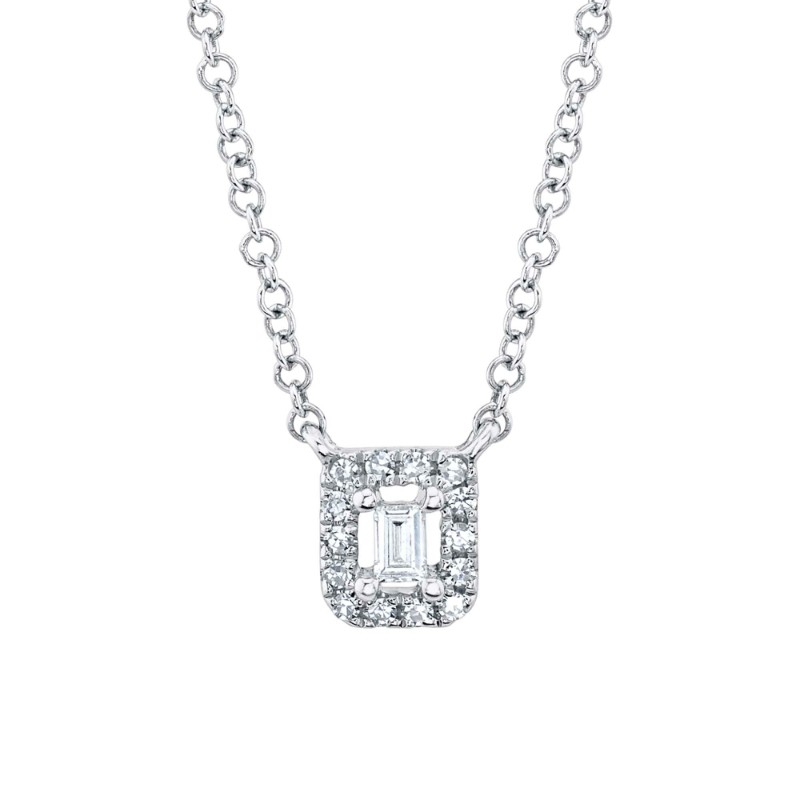 0.05Ct 14K W/G Diamond Baguette Necklace