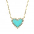 0.09Ct Diamond & 0.55Ct Composite Turquoise 14K Yellow Gold Heart Necklace