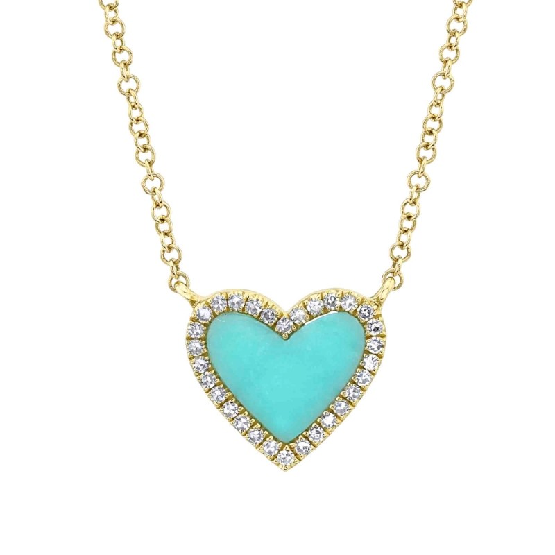 0.09Ct Diamond & 0.55Ct Composite Turquoise 14K Yellow Gold Heart Necklace