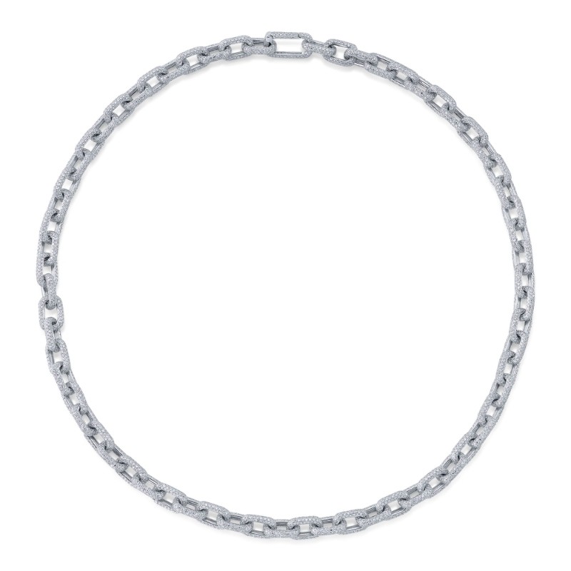 17.25Ct 14K White Gold Diamond Pave Link Necklace