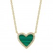 0.09Ct Diamond & 0.81Ct Malachite 14K Yellow Gold Heart Necklace
