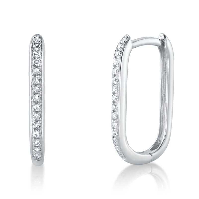 0.08Ct 14K White Gold Diamond Oval Hoop Earrings