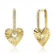 0.08Ct 14K Yellow Gold Diamond Ribbed Heart Earrings