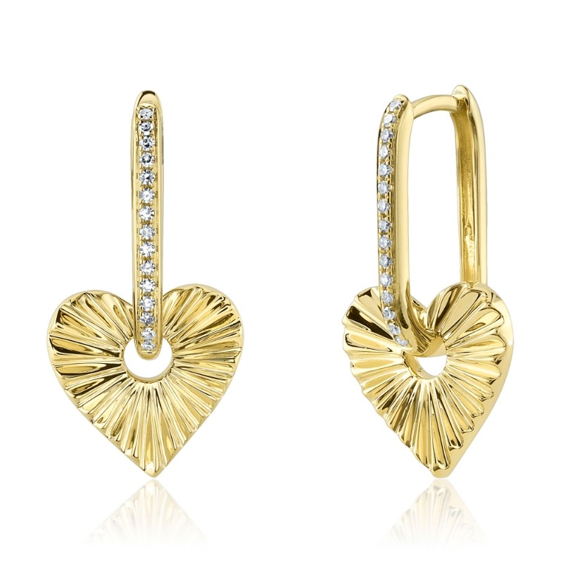 0.08Ct 14K Yellow Gold Diamond Ribbed Heart Earrings