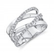 A 14K White Gold And Diamond, Wide Crossover Style Band Set With Diamonds Weighing .41 Carat Total. G/H, Vs/Si