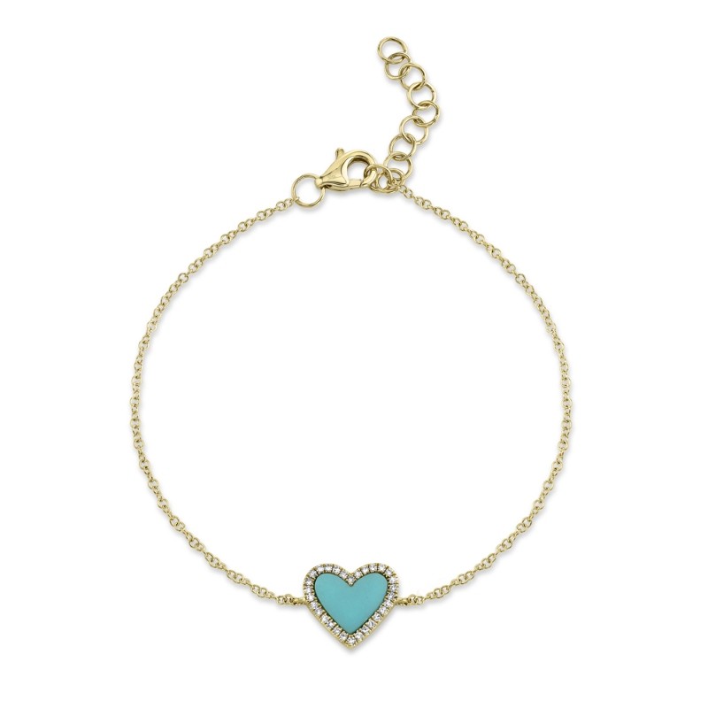 0.09Ct Diamond & 0.60Ct Composite Turquoise Heart Bracelet