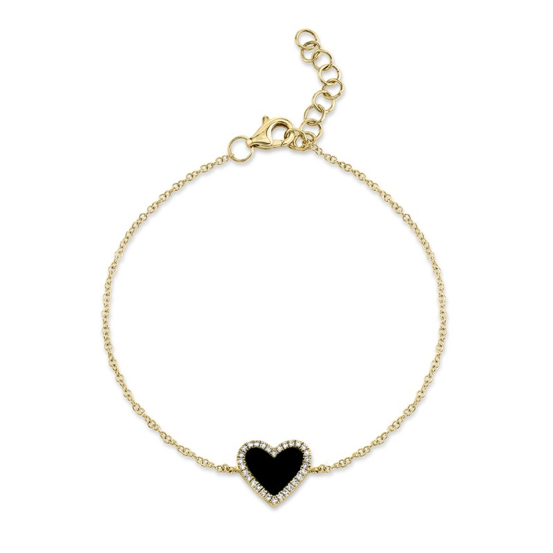 0.09Ct Diamond & 0.57Ct Black Onyx 14K Yellow Gold Heart Bracelet