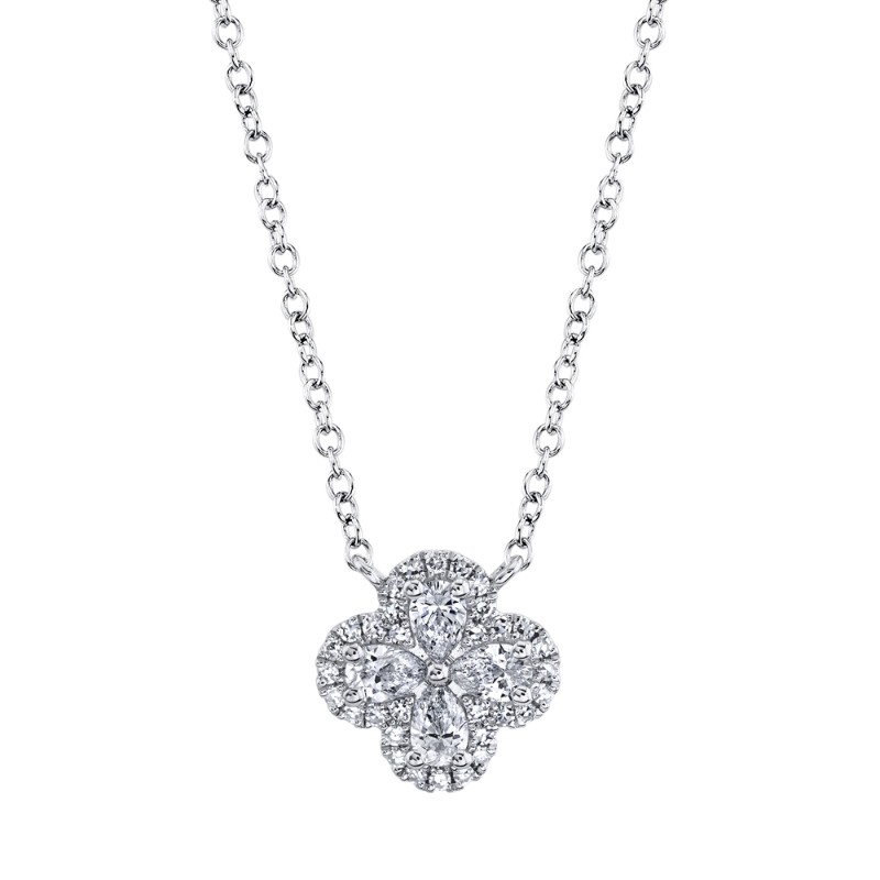 0.41Ct 14K White Gold Diamond Pear Clover Necklace