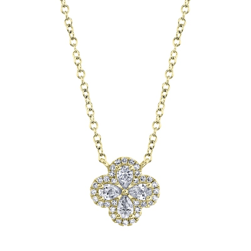 0.41Ct 14K Yellow Gold Diamond Pear Clover Necklace