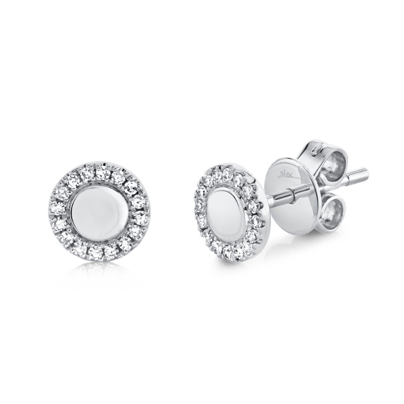 0.10Ct 14K White Gold Diamond Circle Stud Earrings