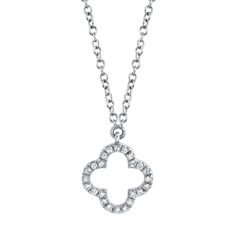 14K white gold clover shaped pendant