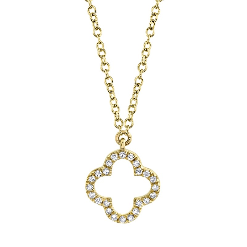 0.08Ct 14K Yellow Gold Diamond Clover Necklace