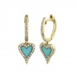 0.21Ct Diamond & 0.36Ct Composite Turquoise 14K Yellow Gold Heart Earrings