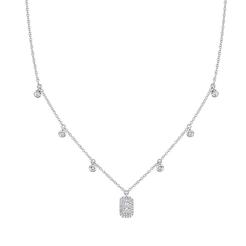 0.20Ct 14K White Gold Diamond Bezel Baguette Necklace
