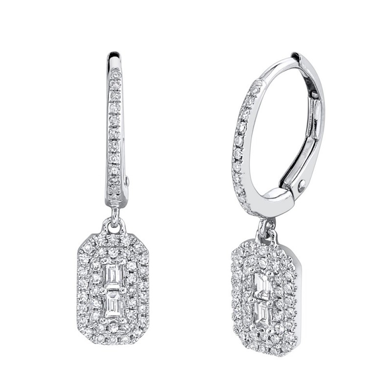 0.32Ct 14K White Gold Diamond Baguette Earrings
