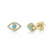 0.12Ct Diamond & 0.14Ct Composite Turquoise 14K Yellow Gold Eye Stud Earrings
