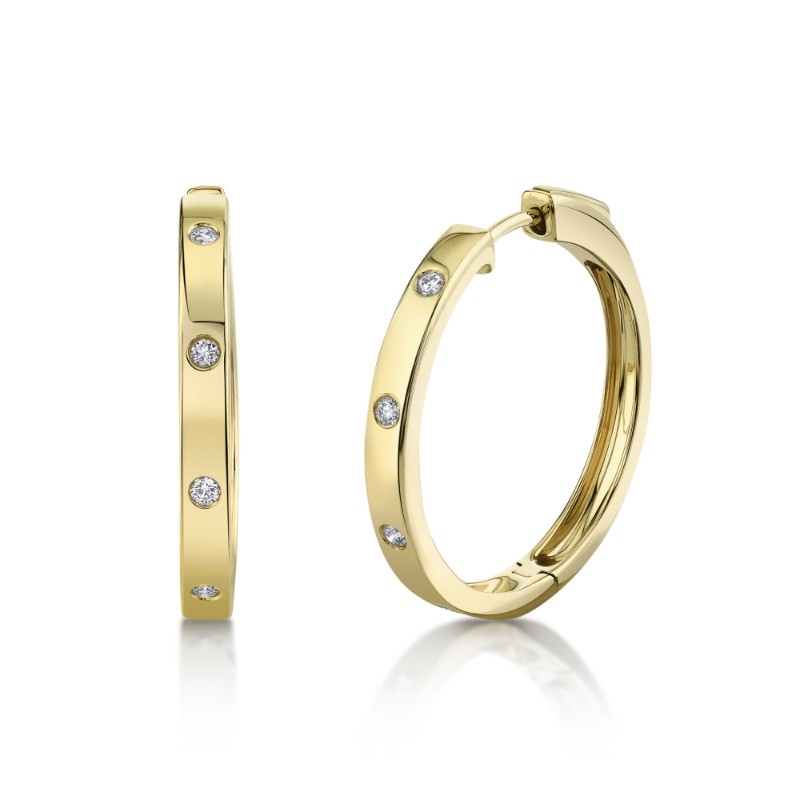 0.15Ct 14K Yellow Gold Diamond Hoop Earrings