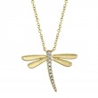 0.08Ct 14K Yellow Gold Diamond Dragonfly Matte Necklace