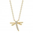 0.03Ct 14K Yellow Gold Diamond Dragonfly Matte Necklace
